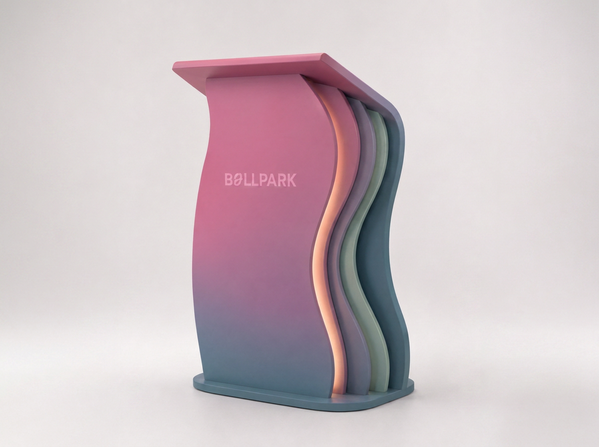 Branded lectern with printed panel render
